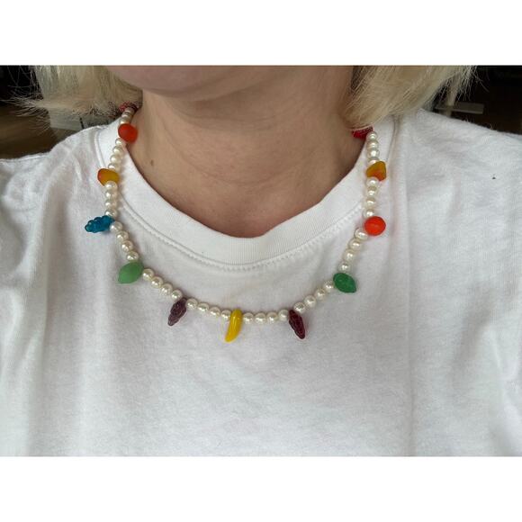Artist Meredith Waterstraat Pearl and Fruit Necklace, Tutti Frutti Fun! - Picture 2 of 9